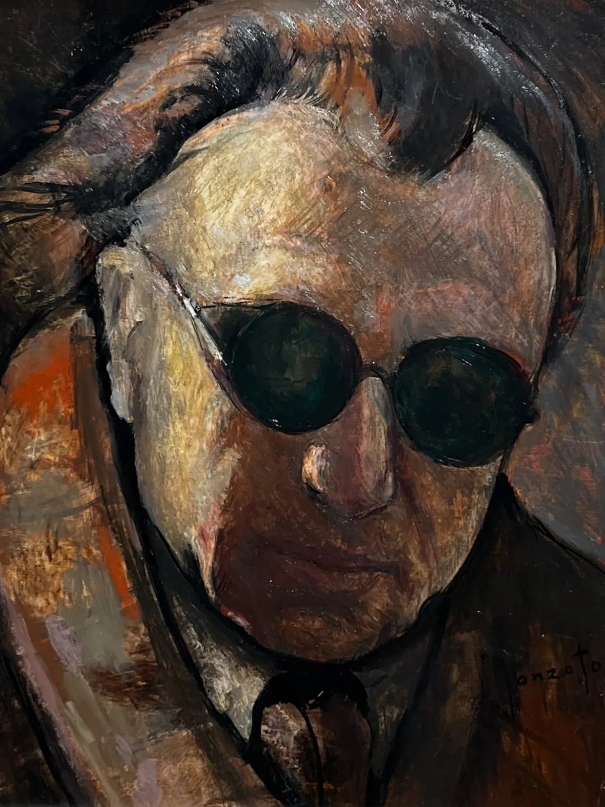 Autoritratto di Guido Gonzato, dipinto a olio su cartone