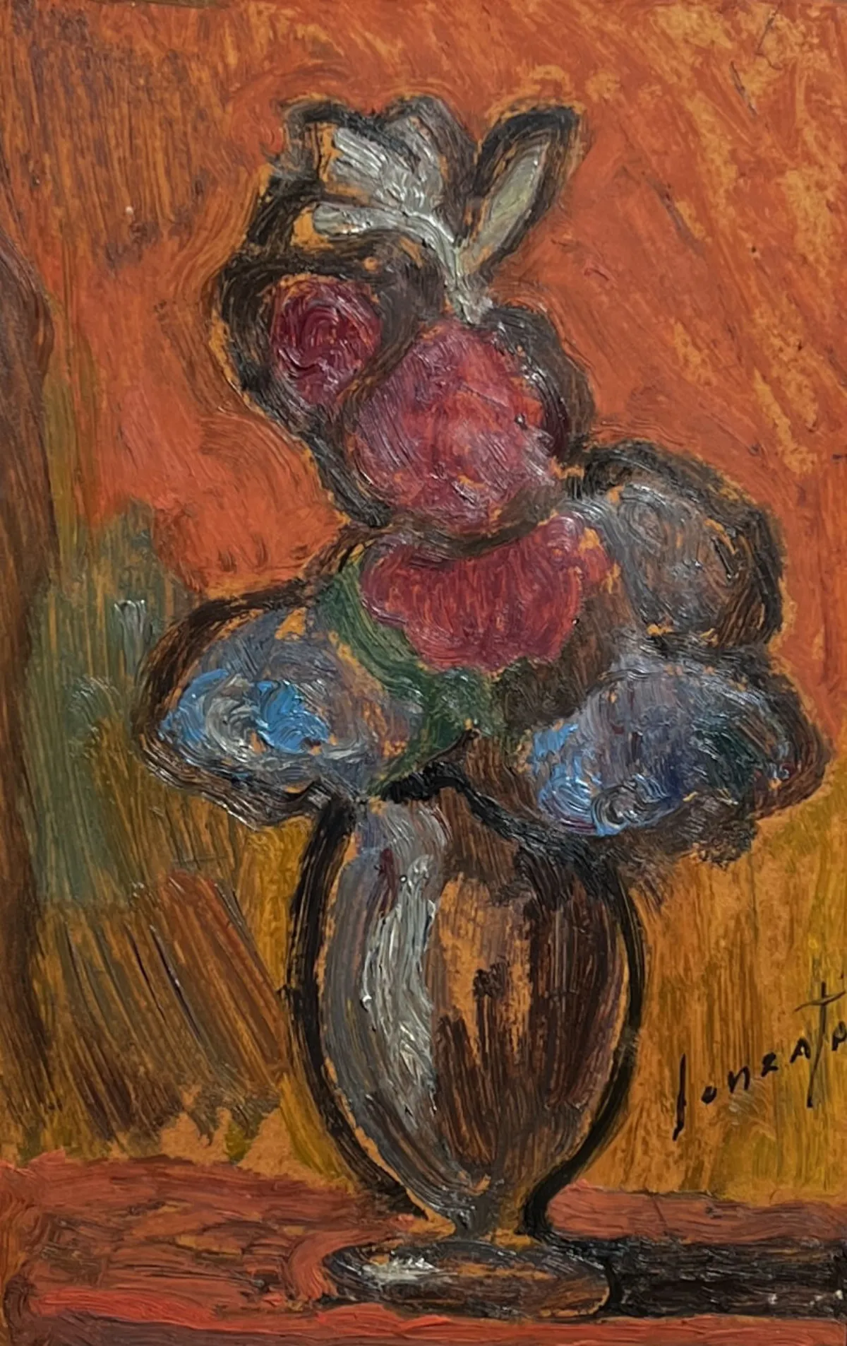 Fiori di Guido Gonzato, dipinto a olio su cartone