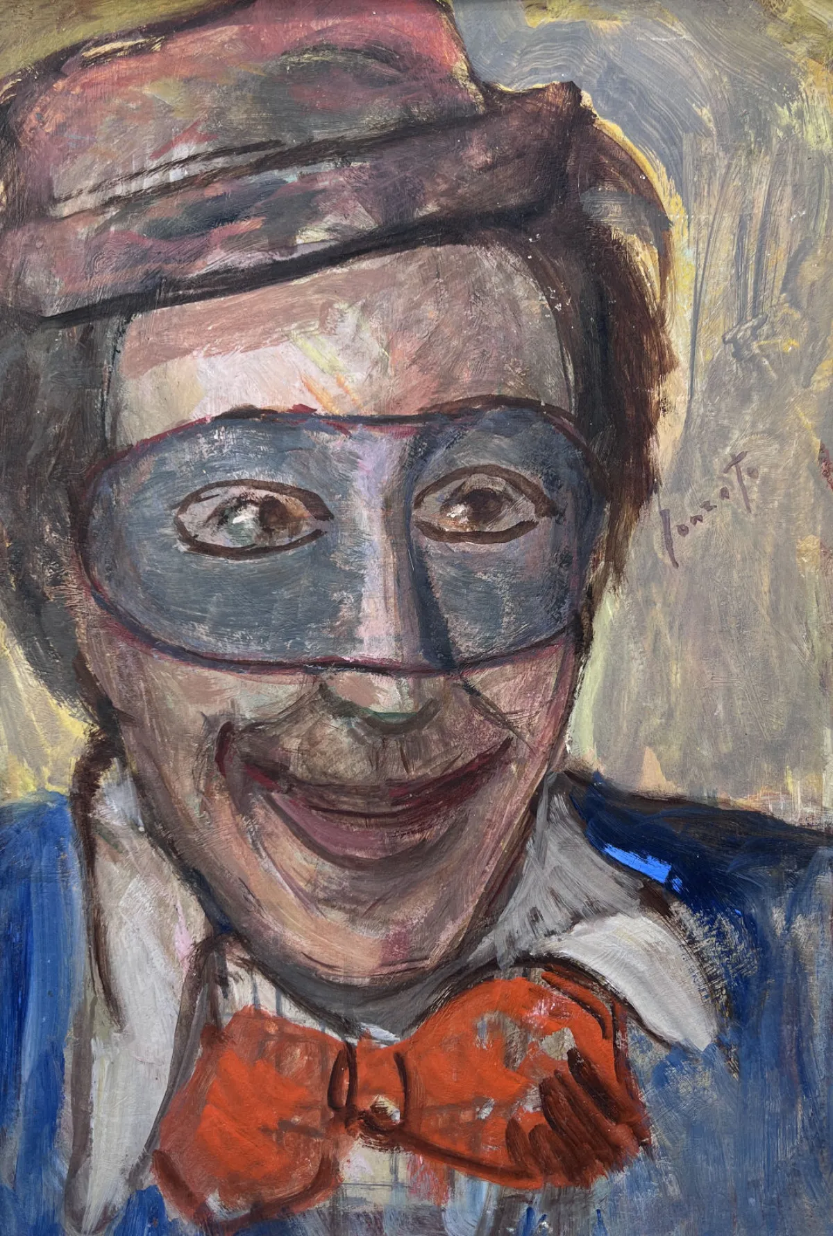 Giovane in maschera di Guido Gonzato, dipinto a olio su tela