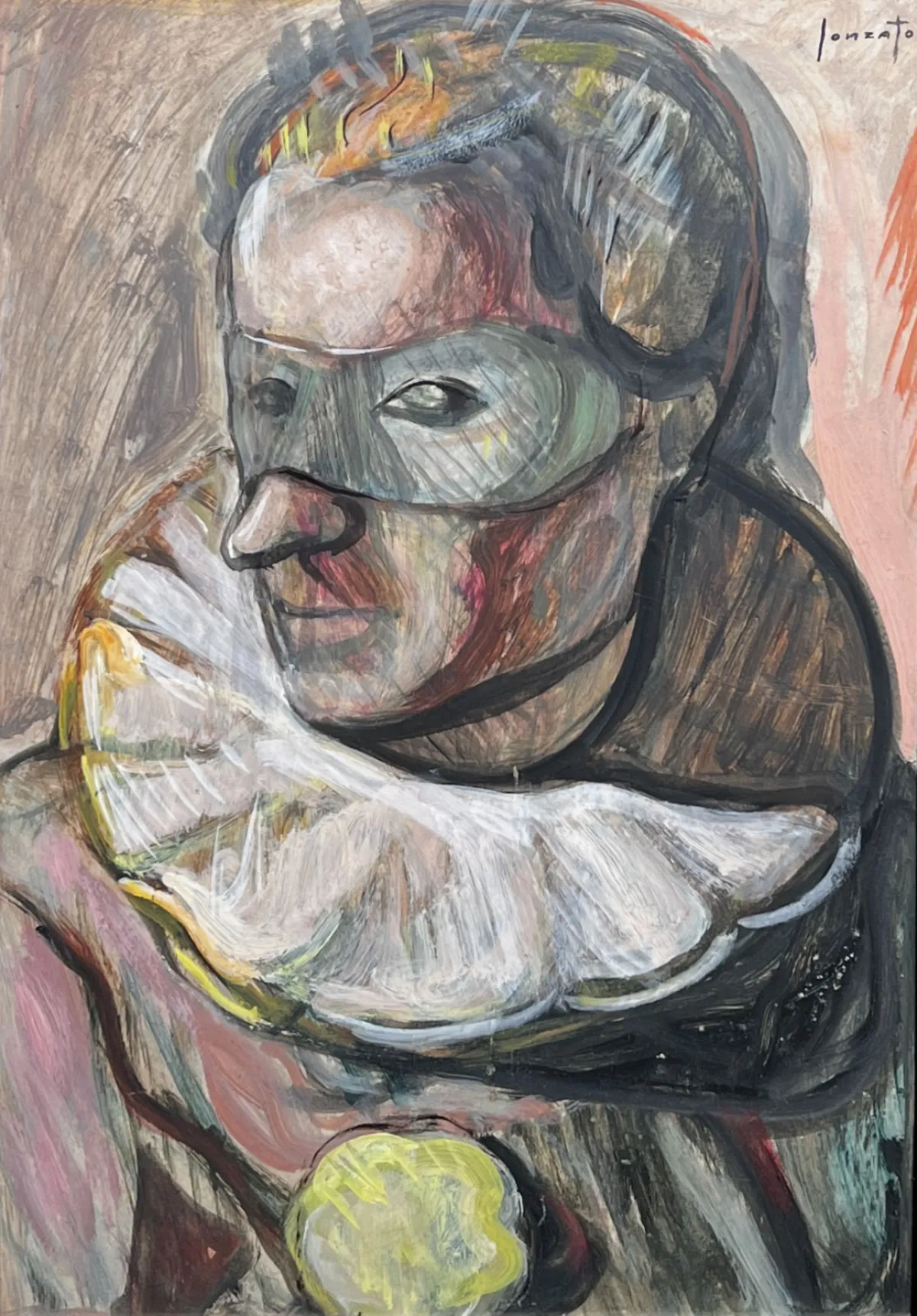 Maschera di Guido Gonzato, dipinto a olio su cartone