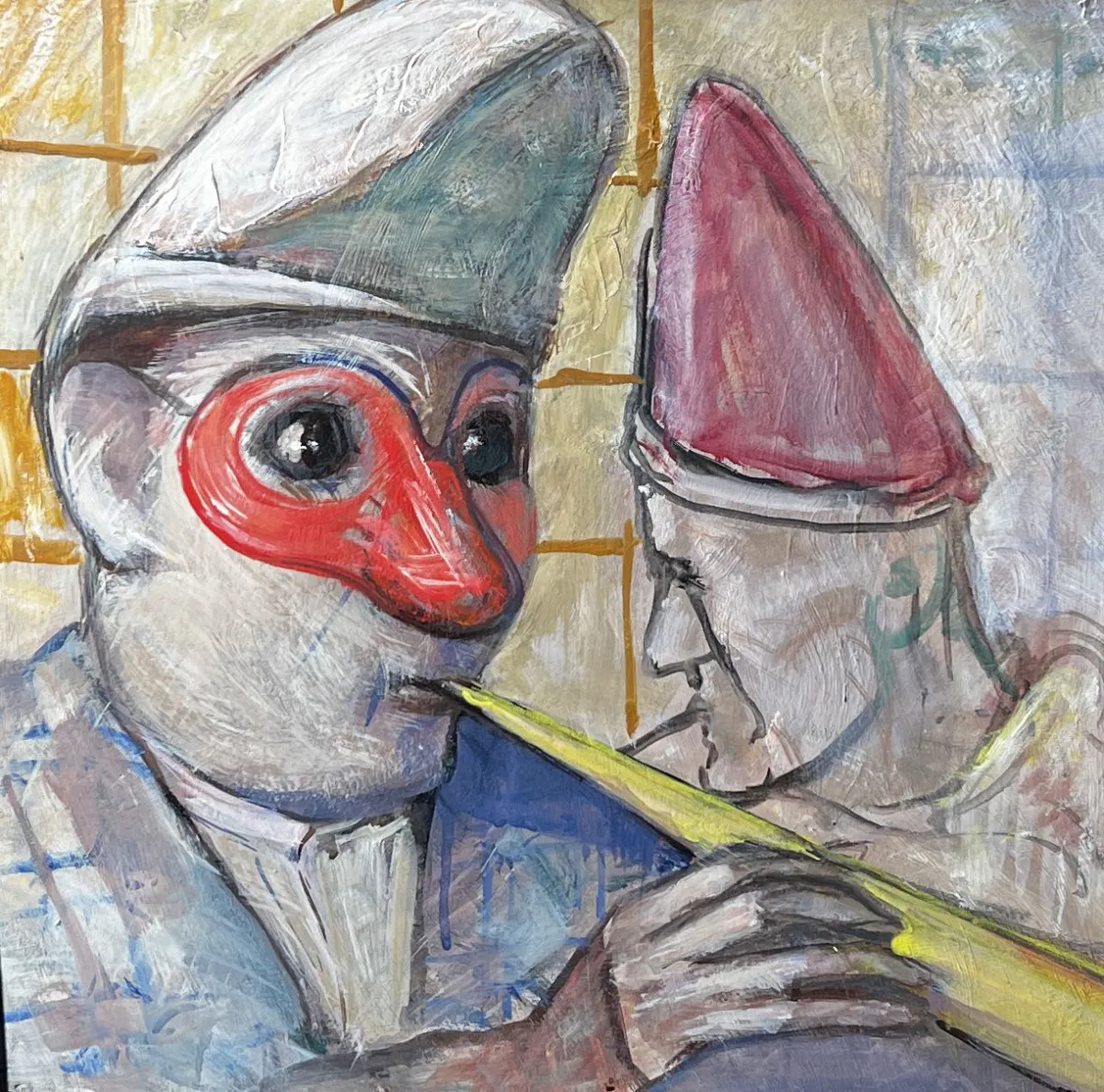 Mascherine di Guido Gonzato, dipinto a olio su cartone
