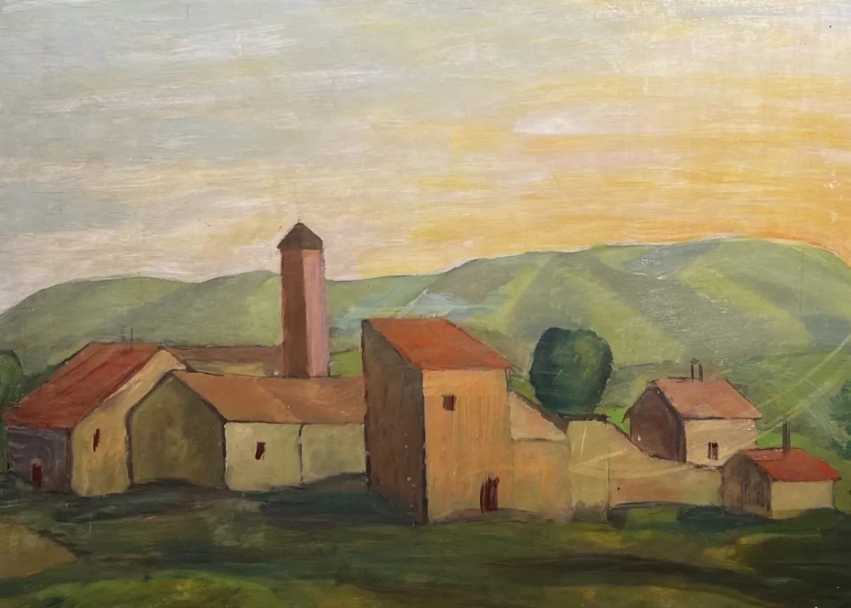Paesaggio giovanile di Guido Gonzato, dipinto a olio su legno
